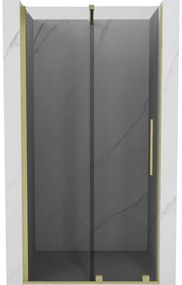 Mexen Velar, posuvné sprchové dvere do otvoru 110 cm, 8mm šedé sklo, zlatá matná, 871-110-000-41-55