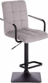LuxuryForm DESIGN Barová stolička VERONA BLACK VELUR na čiernej hranatej podstave - svetlosivá