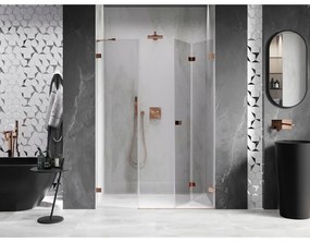 Mexen Lunar-F, pravé sklápacie sprchové dvere 145 cm, 8mm číre sklo, ružové zlato profil, 836S-145-050-60-00-P