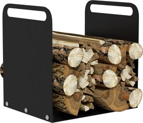 Outsunny Stojan na drevo 36,5 x 30 x 36 cm s držadlami, stojan na drevo do interiéru a exteriéru, do 30 kg, oceľ, čierny | Aosom