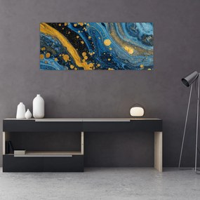 Obraz - Modrá abstrakcia so zlatom (120x50 cm)