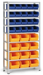 Regál s plastovými boxmi BASIC, 1730 x 850 x 300 mm, 20x box B + 12x box C