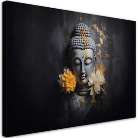 Obraz na plátně, květiny sochy Buddhy - 120x80 cm