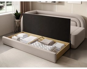 Béžová zamatová rozkladacia/s úložným priestorom pohovka ľavý roh 223 cm Fabillo – ELTAP