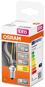 LED žiarovka E14 P45 CL 1,5W = 15W 136lm 2700K Warm 300° Filament OSRAM STAR