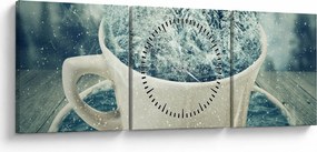 Obraz - Zimný svet v hrnčeku (s hodinami) (90x30 cm)