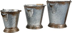 3ks šedé plechové dekoračné vedro - Ø 26*28 / Ø 22*24 / Ø 18*20 cm