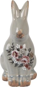 Zelená keramická dekorácia králik s kvetmi Floria M - 13*10*21 cm
