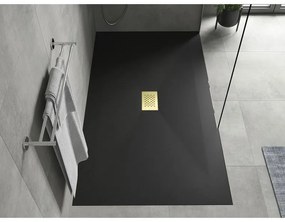 Mexen Hugo, obdĺžniková sprchová vanička SMC 200 x 100 cm, čierna, zlatá krytka, 42701020-G