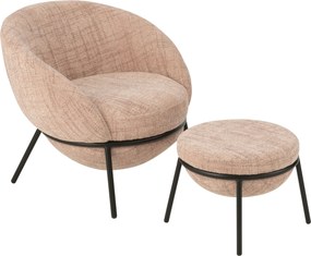 Svetlo růžové lounge kreslo s podnožkou Renon - 72*75*70 cm