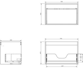 Mexen Box-A, závesná skrinka 70 cm, 1 zásuvka, biela matná, 91AX0-0700-470-1-01