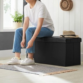 Taburetka 80 L, lavica s úložným priestorom, 76 x 38 x 38 cm, syntetická koža, čierna