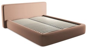 Svetloružová čalúnená dvojlôžková posteľ s úložným priestorom s roštom 160x200 cm Kiana – Makamii