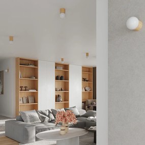 Stolná lampa Boomo, 1x biele sklenené tienidlo, drevo