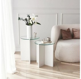 SADA 2x Odkladací stolík LILY pr. 40 cm biela/číra