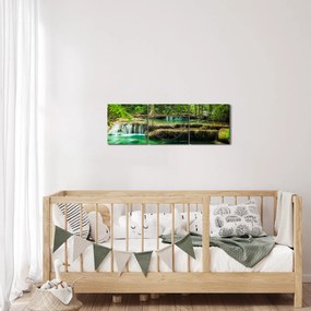 Obraz - Zelený vodopád (s hodinami) (90x30 cm)
