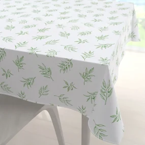 Biante Teflónový štvorcový obrus TF-113 Zelené olivové vetvičky na bielom 120x120 cm
