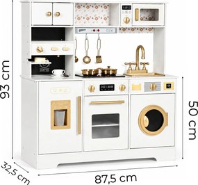 Veľká drevená kuchynka pre deti ECOTOYS s kávovarom a výrobníkom ľadu, biela
