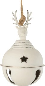 Béžová antik závesná kovová ozdoba rolnička s jeleňom Deer - Ø 9*15cm