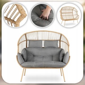 Dvojmiestne záhradné kreslo Cocoon Boho na terasu, sivé,