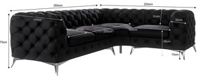 Čierna zamatová rohová pohovka (pravý roh/do L) Chelsea – Ropez