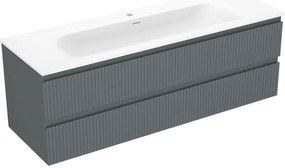 Mexen Rivel, kúpeľňová skrinka 140 cm s umývadlom Vela, 2 zásuvky, drážkovaná, grafitová matná/biela matná, 91A20-14047-2-BFF66-W23M