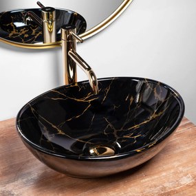 Rea Sofia Marble, umývadlo na dosku 41x35 cm, čierna-vzor, REA-U5611
