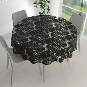 Biante Zamatový okrúhly obrus Isabela IBL-021 Zlatý/dymový mramor na čiernom Ø 100 cm