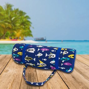 Plážové lehátko v ruličke RYBKY 148x52 cm, čierno-biele