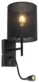 Moderná nástenná lampa čierna s bavlneným tienidlom - Stacca