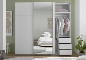 Šatníková skriňa so zrkadlom Carano, 215 cm, biela