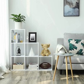 Knižnica, stupňovitá polica so 6 priehradkami, biela