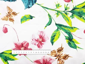 Biante Bavlnený záves Sandra SA-383 Ružovočervené kvety s motýlikmi 150x210 cm