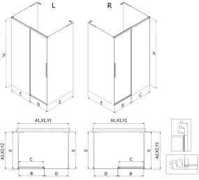 Mexen Rox-3SL, 3-stenný posuvný sprchový kút 155 x 85 cm, číre sklo, zlatý profil, 8C2L-155-085-50-00-3S