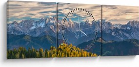 Obraz - horská panorama (s hodinami) (90x30 cm)