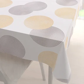 Biante Zamatový obdĺžnikový obrus Tamara TMR-023 Žlté a sivé designové kruhy na smotanovom 100x140 cm