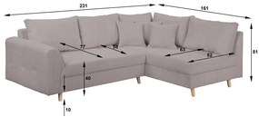 Sivá menčestrová rohová pohovka (pravý roh) Ariella – Ropez