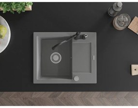 Mexen Enzo, granitový drez 576x465x174 mm, 1-komorový a drezová batéria Carla, šedá, 6506-71-670700-70