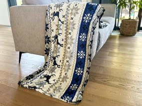 Bielo-modrá vianočná mikroplyšová deka WINTER Rozmer: 160 x 200 cm