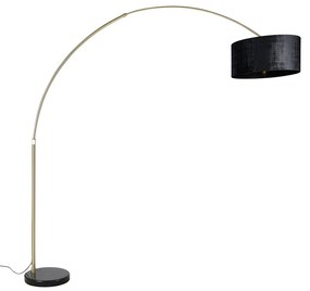 Oblúková lampa mosadz s čiernou látkou odtieň čierna 50 cm - XXL