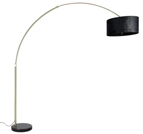 Oblúková lampa mosadz s čiernym textilným tienidlom čierna 50 cm - XXL
