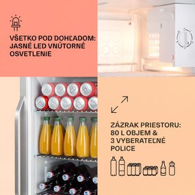 Klarstein Beersafe XXL Crystal White, chladnička, energet. trieda E, LED, 3 kovové police, panoramatické sklenené dvierka