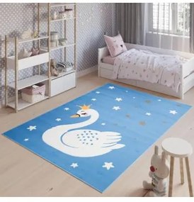 Detský modrý koberec s labuťou