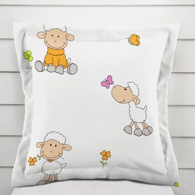 Biante Detská bavlnená obliečka na vankúš s lemom Sandra SA-728 Veselé ovečky na bielom 60 x 60 cm
