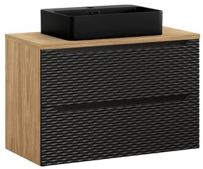 Kúpeľňová skrinka Ocean II s doskou a umývadlom 90 cm čierna/dub olejovaný