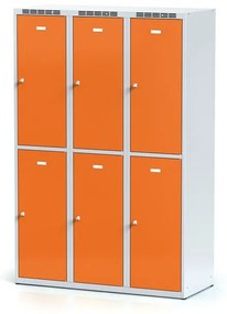 Alfa 3 Šatníková skrinka s úložnými boxami, 6 boxov, 1800 x 1200 x 500 mm, otočný zámok, oranžové dvere