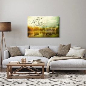 Obraz maľované krajiny so sídlom (90x60 cm)
