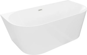 Mexen Oval Slim, voľne stojaca vaňa ku stene 170 x 80 cm, biela lesklá, brúsená oceľ prepad, 52661708000-97