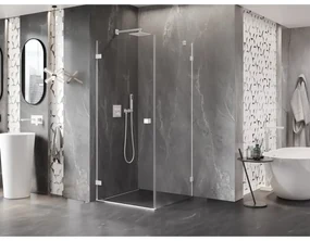 Mexen Lunar-B, výklopný sprchový kút ľavý 80 x 80 cm, 8mm číre sklo, biely profil, 832-080-080-20-00-L