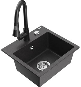 Mexen Milo, 1-komorový granitový drez 435x410x171 mm a drezová batéria Elia, čierna škvrnitá, 6505-76-670101-70